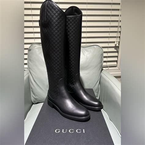 gucci black guccissima leather maud back-zipper riding boots|Gucci ankle boots for women.